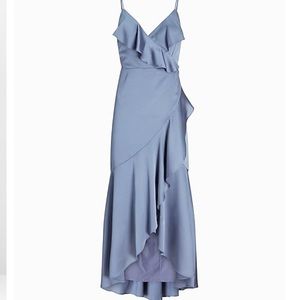 SATIN RUFFLE WRAP HI-LO MAXI DRESS Sz M